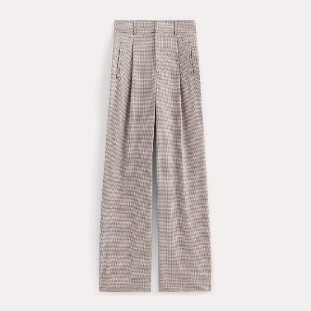 Women's Draper Pleated Pant in Buttersmooth in Deep Taupe Mini Gingham, Size 12
